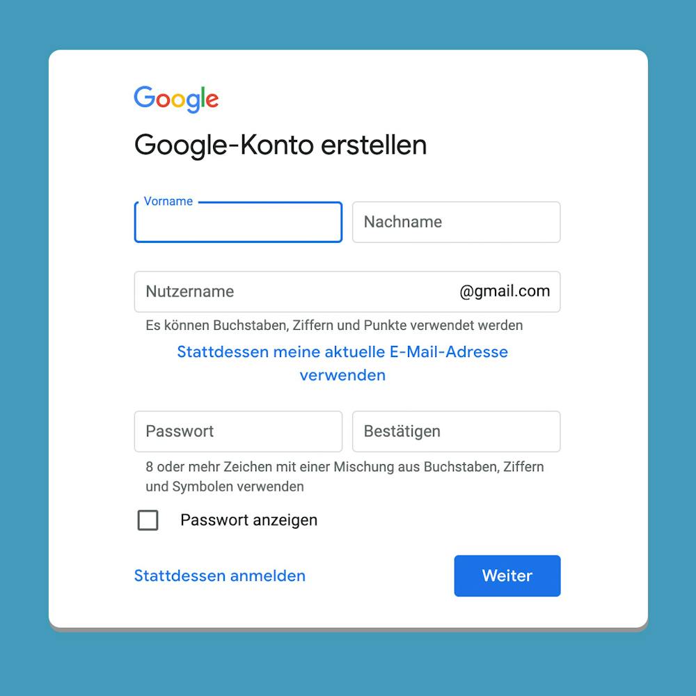 Google Konto erstellen