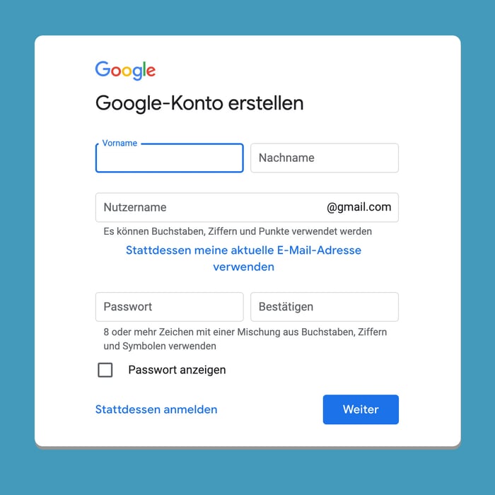 Google Konto erstellen