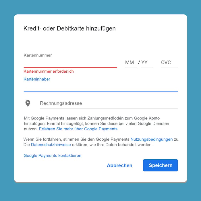 Zahlungsmethode zum Google Konto hinzufügen