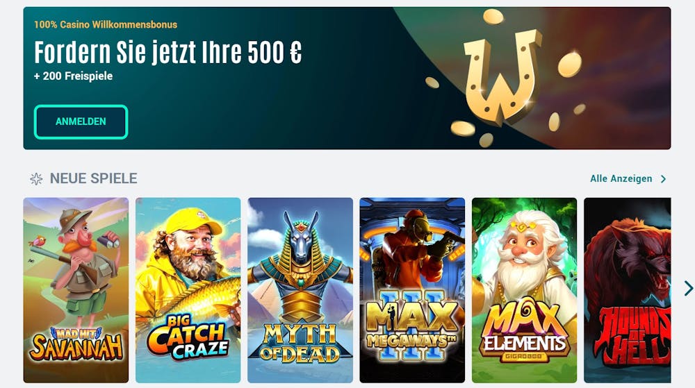 Die Spielauswahl von Howzit Casino mit vielen verschiedenen Titeln wie Max Elements und Myth of Dead