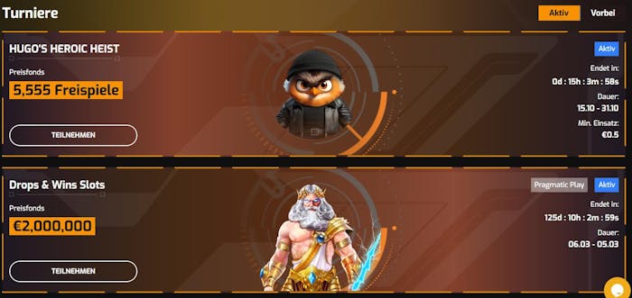 Spielautomaten Turniere im Hugo Casino