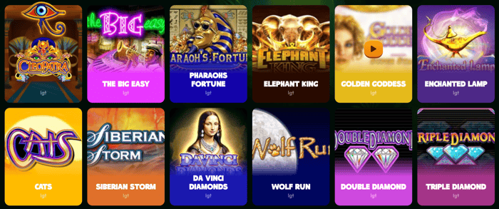 Beispielhafte Spiellobby im IGT Casino
