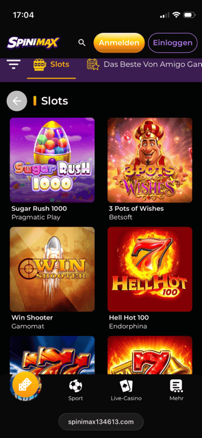 Spinimax Screenshot mit der Spieleseite.