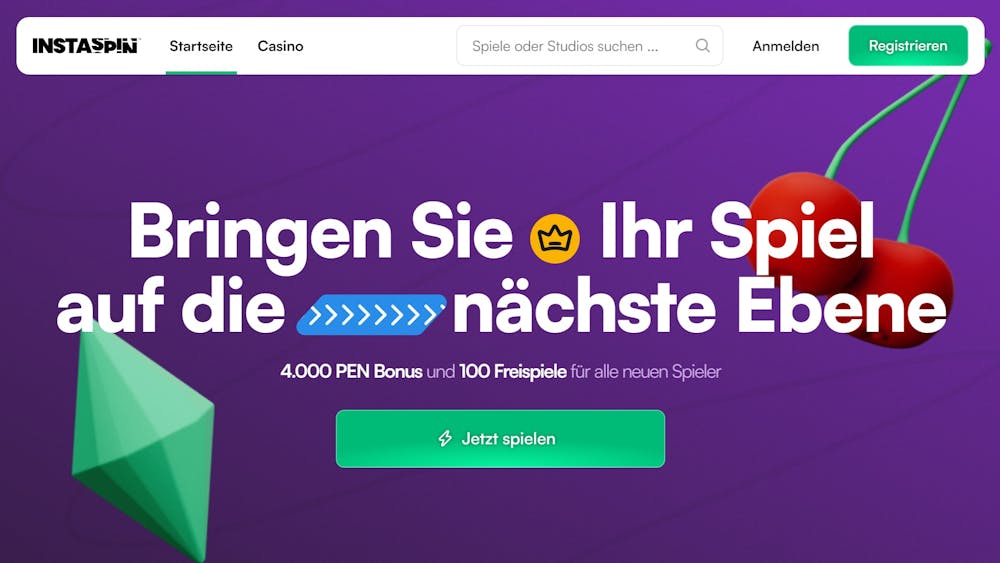 Die Homepage von Insta Spin Casino, mit einer Beschreibung über den Willkommensbonus