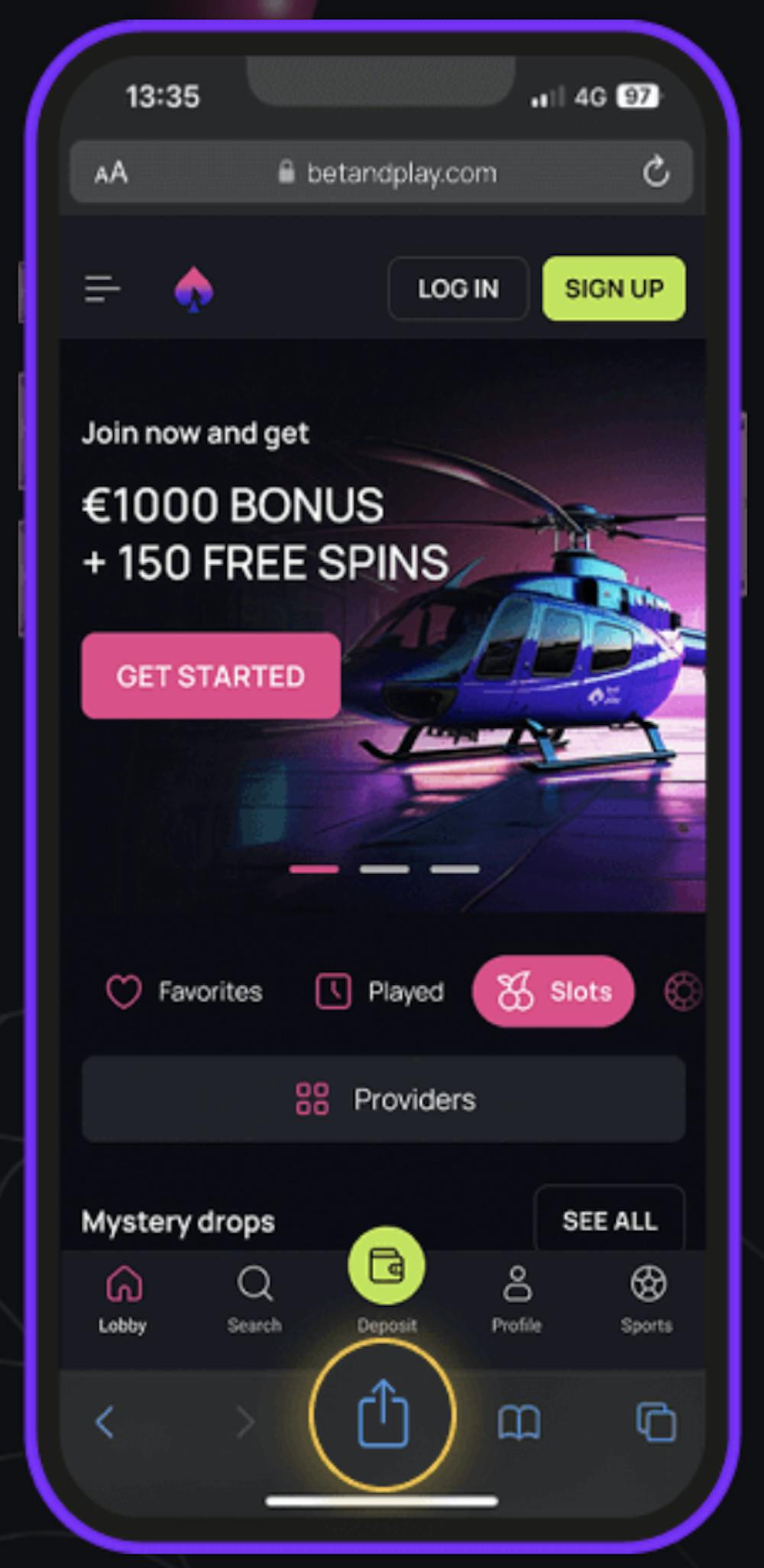 Mobile Ansicht einer iOS Casino App