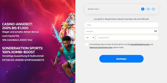 Anmeldeformular im Jaabet Casino