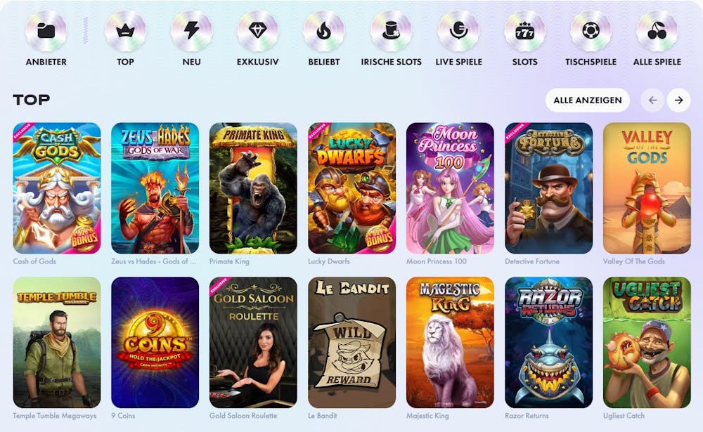 JackpotFrenzy Casino Spielauswahl