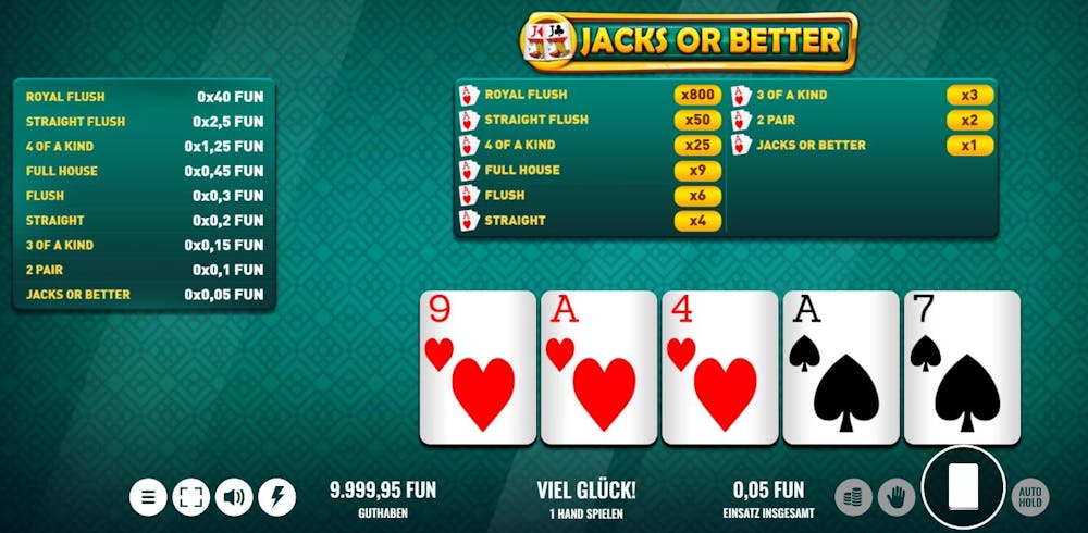 Jacks or Better Video Poker Regeln Screenshot