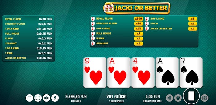 Jacks or Better Video Poker Regeln Screenshot