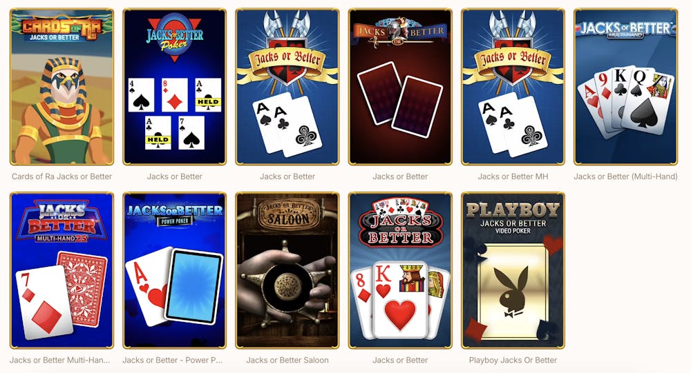 Auswahl an Jacks or Better Video Poker Casino Spielen
