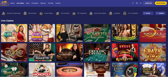 Jasmin Slots Screenshot mit der Live Casino Seite.