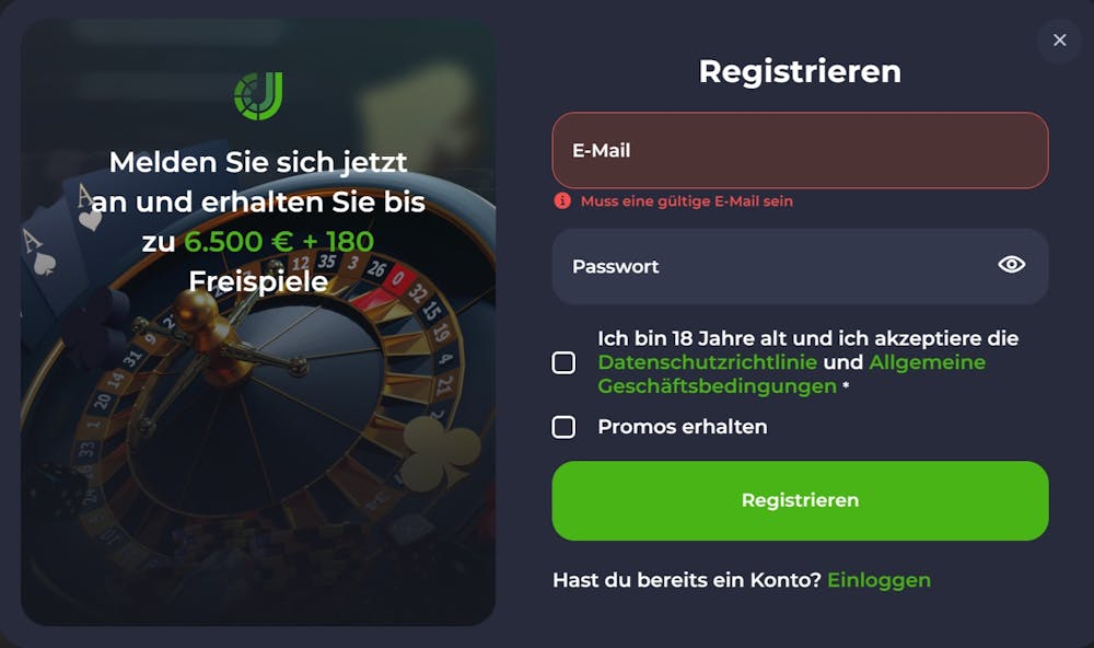 Registrierungsformular im Jeetcity Casino