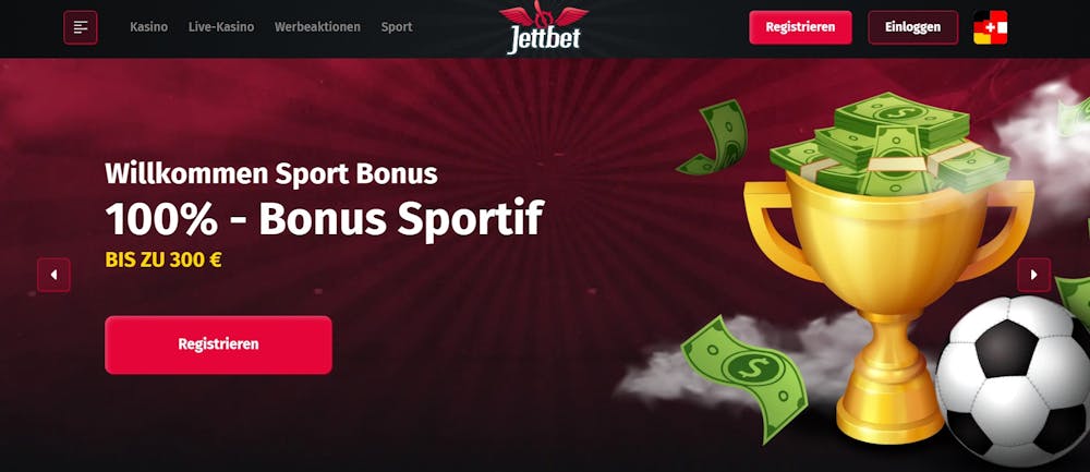 Die Homepage von Jettbet Casino 