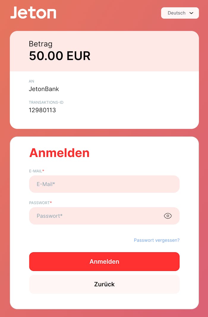 Bestätigung der Einzahlung im Jeton Casino