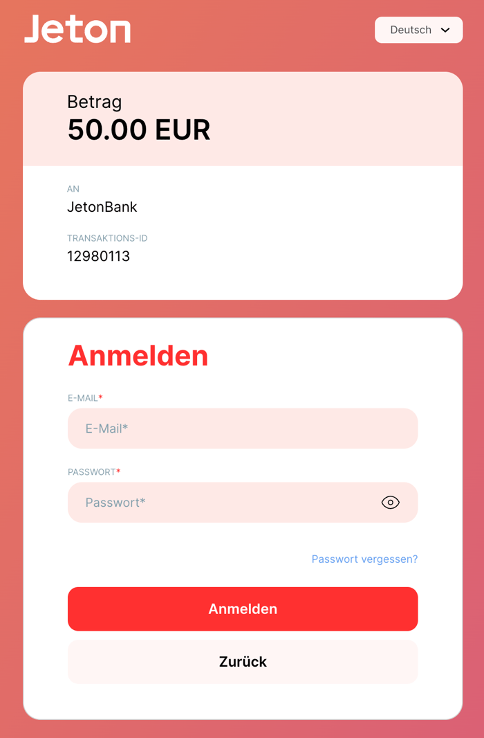 Bestätigung der Einzahlung im Jeton Casino