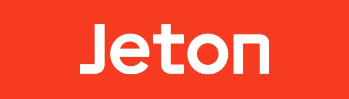 Jeton Logo vor rotem Hintergrund