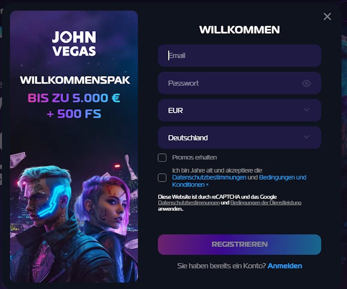 JohnVegasCasino Registrierung