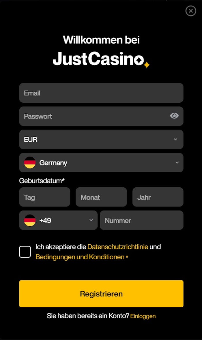 JustCasino Registrierung