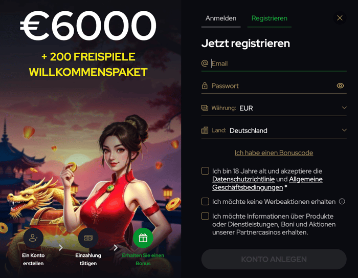 Anmeldeformular im Katsubet Casino
