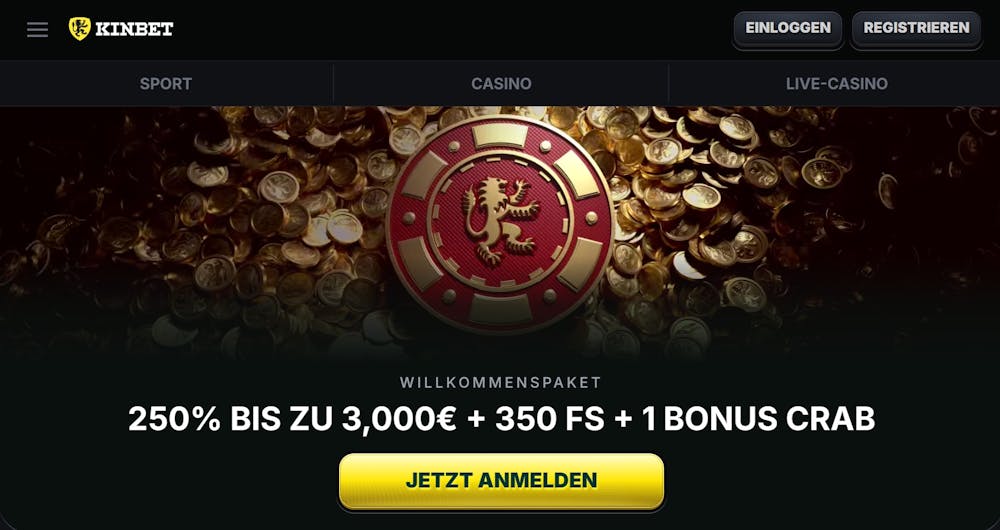 Kinbet Casino Startseite zeigt Willkommenpaket