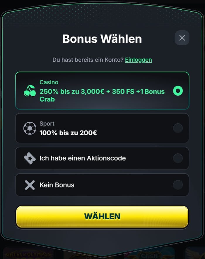 Anmeldeformular im Kinbet Casino