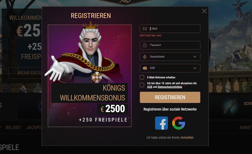 So melden Sie sich bei King Billy Casino an