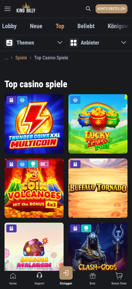 King Billy Casino Spielauswahl