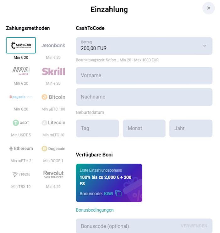 Einzahlungsmethoden im Koru Casino