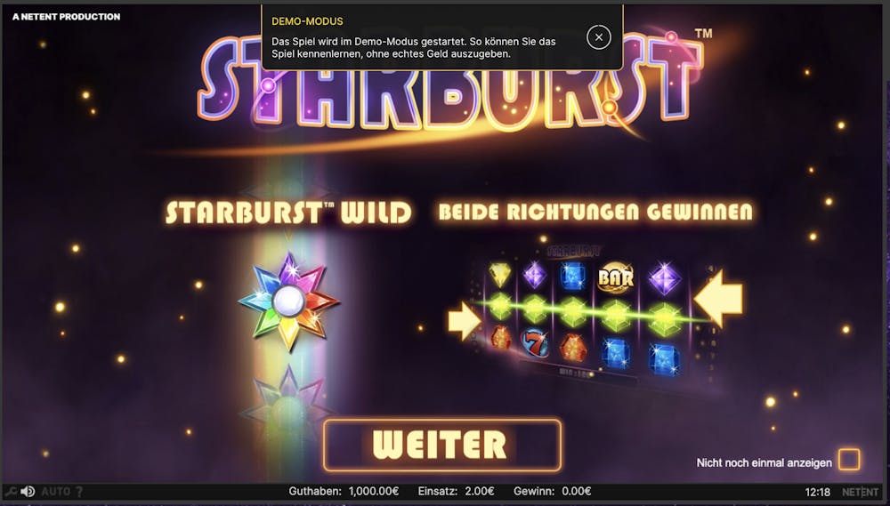 Kostenlose Demoversion von Starburst