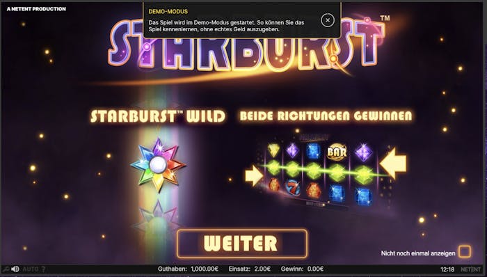 Kostenlose Demoversion von Starburst