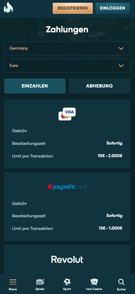 Legendplay Casino Zahlungsmethoden