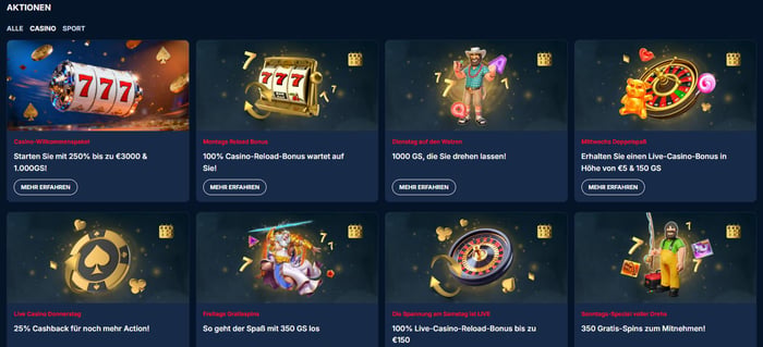 Kudosbet Casino Screenshot mit den Bonusangeboten.