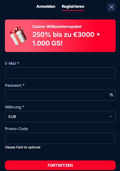 Kudosbet Casino Screenshot mit der Anmeldeseite.