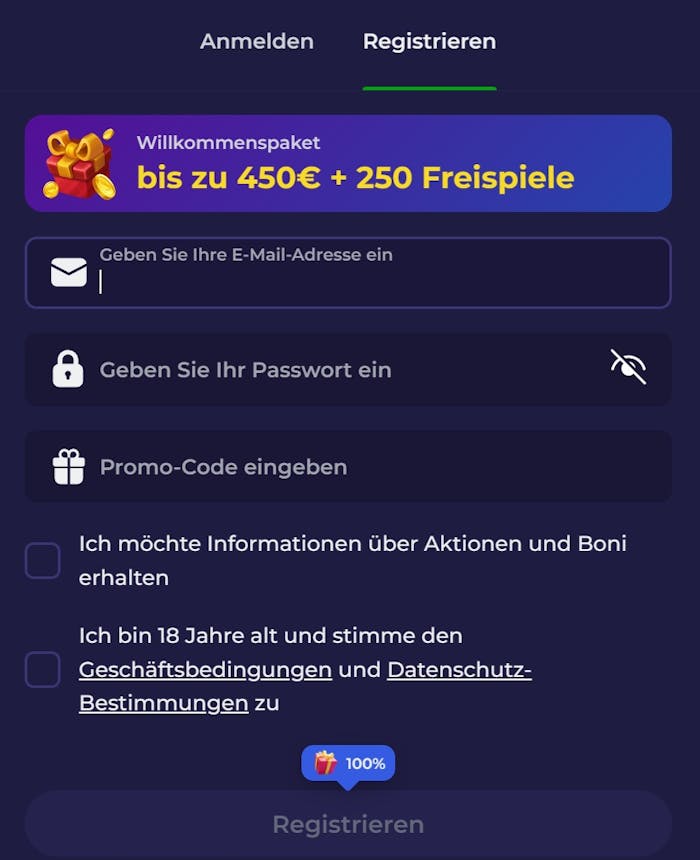 Die Anmeldemaske bei Lazybar Casino