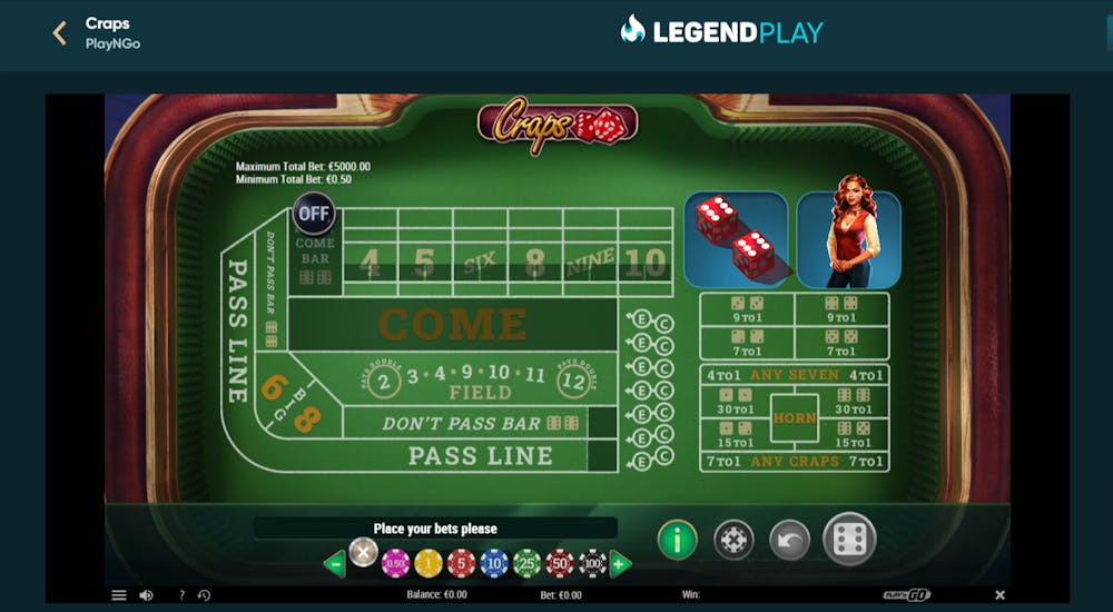 Ein Craps Spieltisch bei LegendPlay Casino