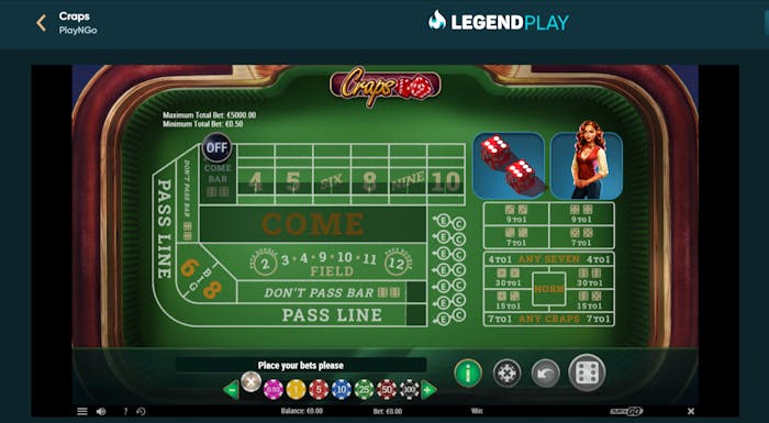 Ein Craps Spieltisch bei LegendPlay Casino