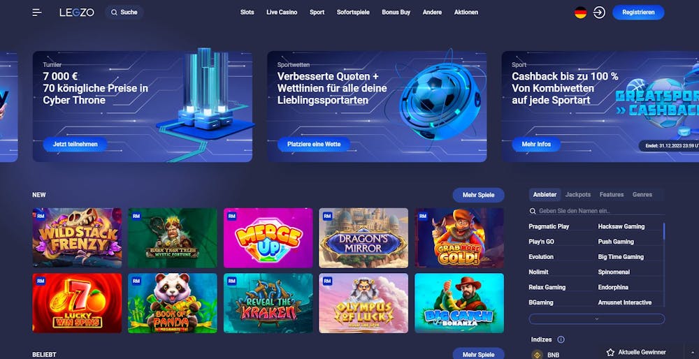 Legzo Casino Hauptseite