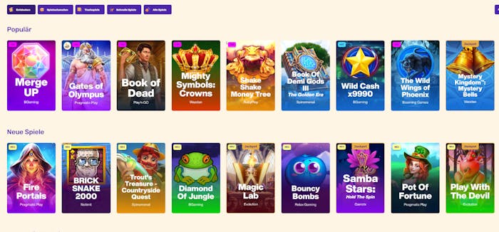 Let's Lucky Casino Spielauswahl