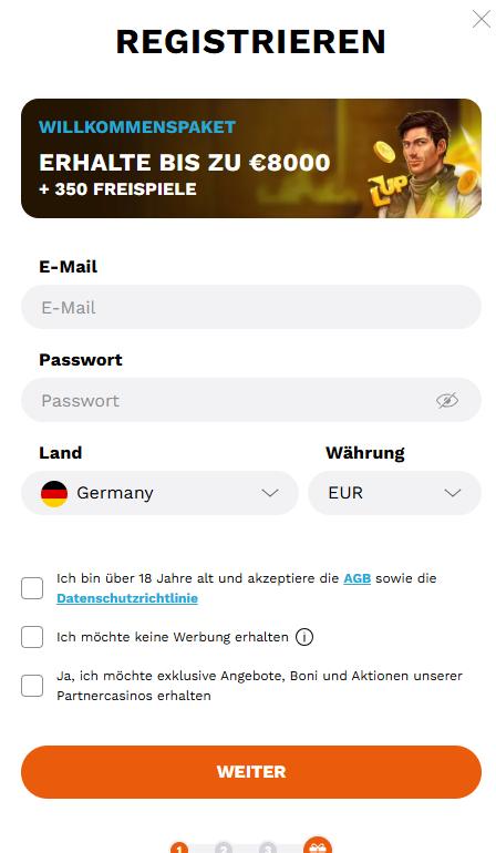 Anmeldeformular im LevelUp Casino