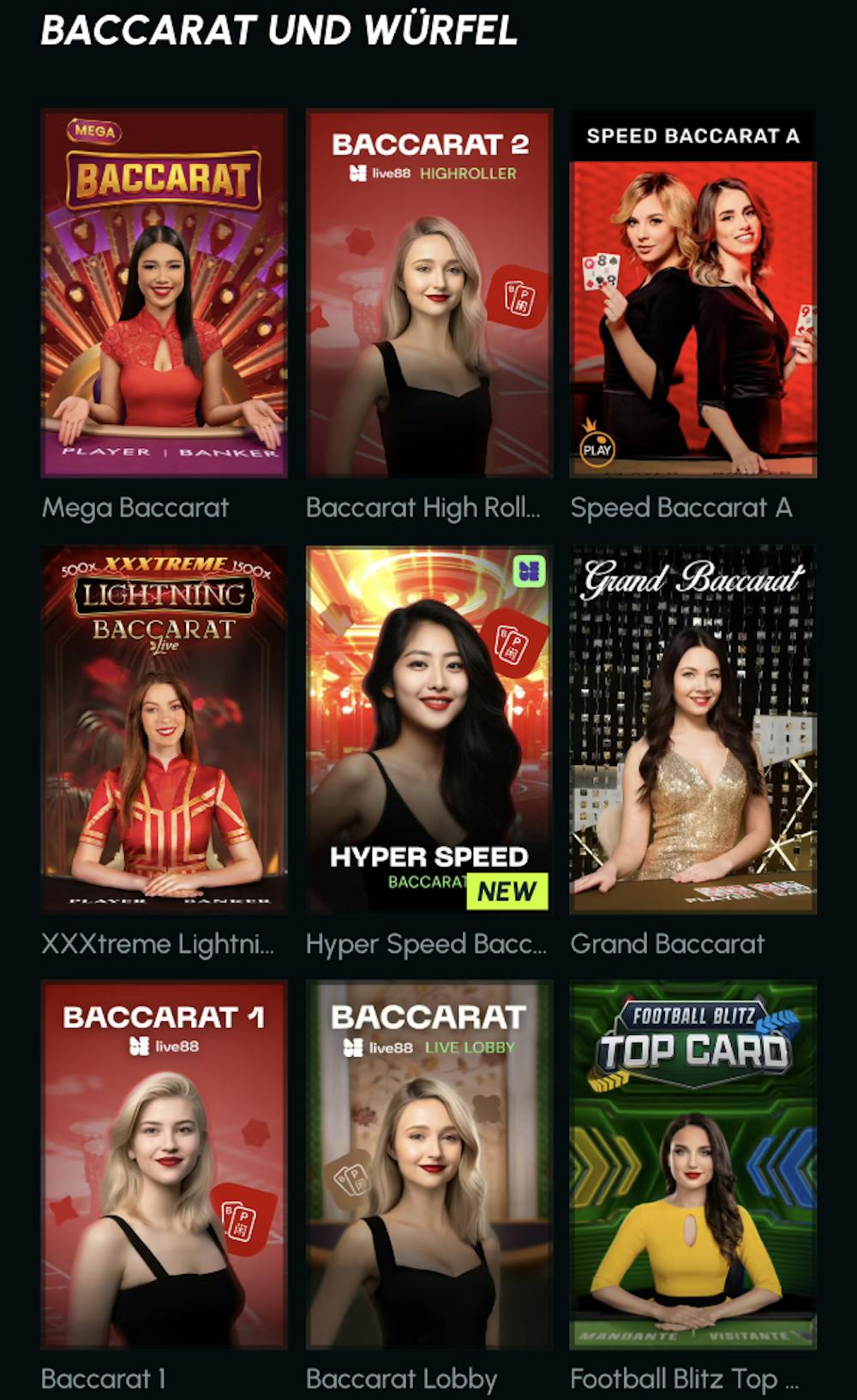 Mobile Ansicht vom Live Baccarat Casino