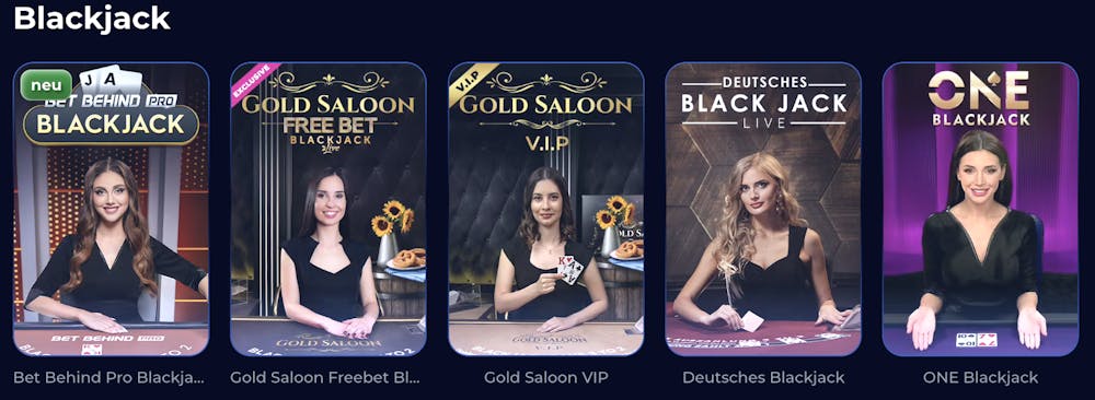 Beispiel einer Auswahl an Live Blackjack Casino Spielen