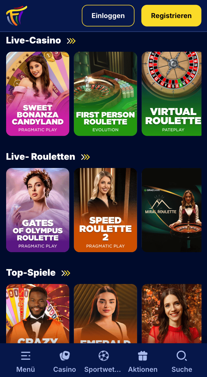 Live Casino Lobby im Fiesta Slots Casino