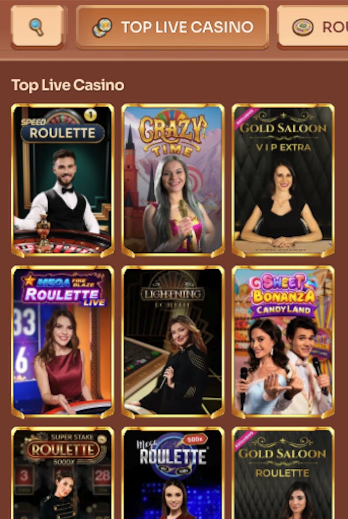 Beispiel einer Live Casino Spiellobby