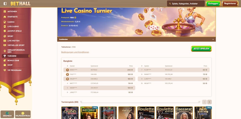 Beispiel für ein Live Casino Turnier