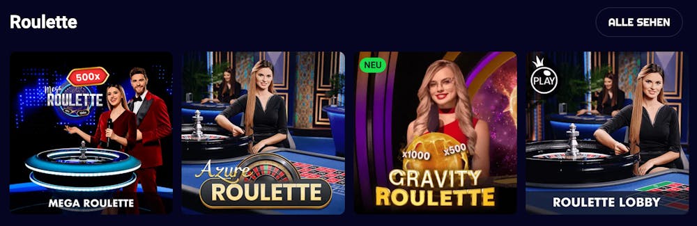 Beispielauswahl an Live Roulette Casino Spielen