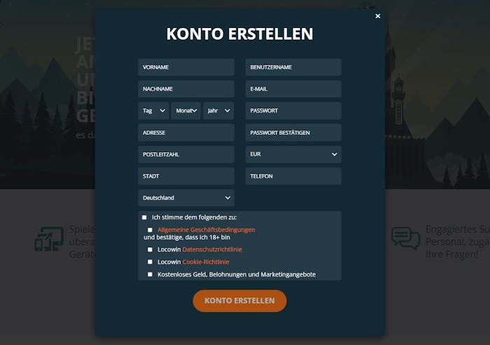 locowin Registrierungsseite
