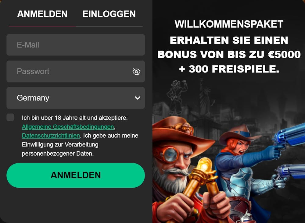 Die Anmeldemaske von Lordspin Casino