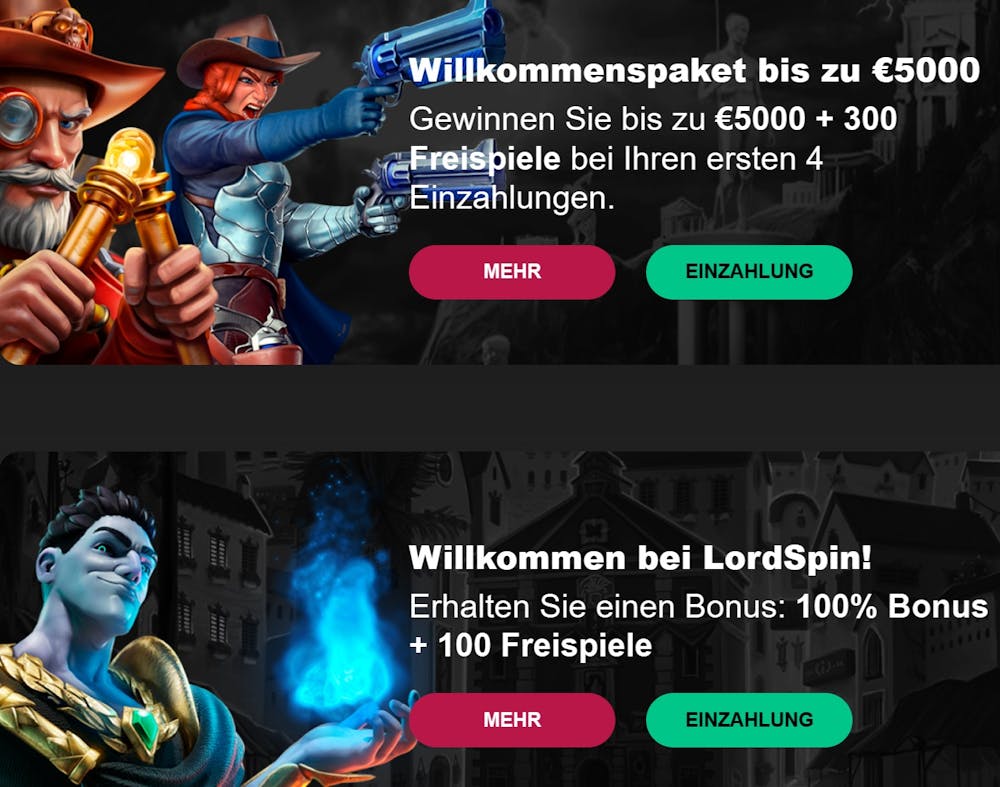 Die beiden Lordspin Casino Willkommensboni