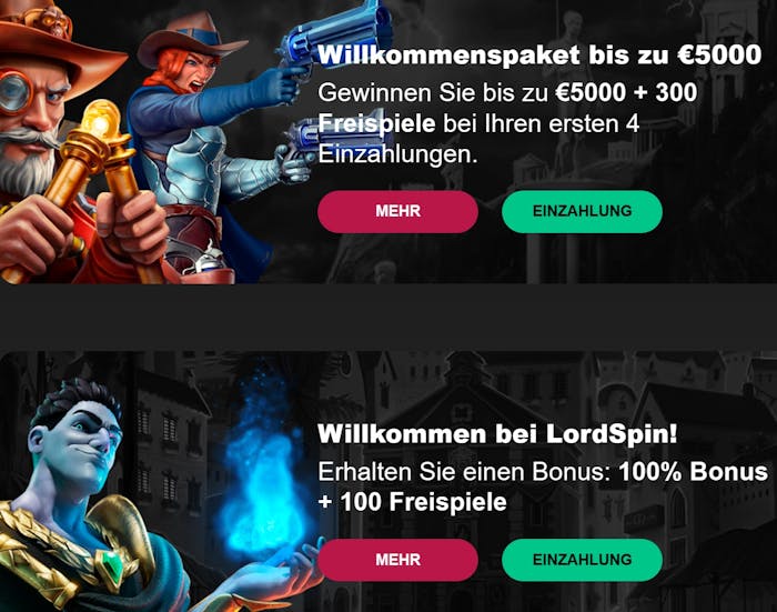 Die beiden Lordspin Casino Willkommensboni