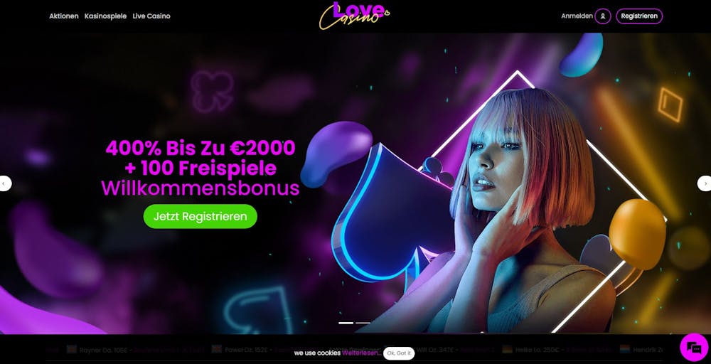 Love Casino Bonus bei der 1. Einzahlung